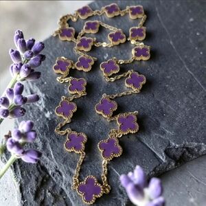 Luxury 18k Gold Plated Purple 20 Clover Motif 30" Necklace